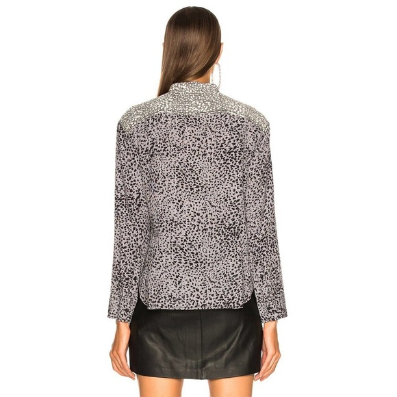 Rag & Bone Christie Silk Top Animal Cheetah Print Button Blouse Gray XS H14190 - Picture 8 of 16